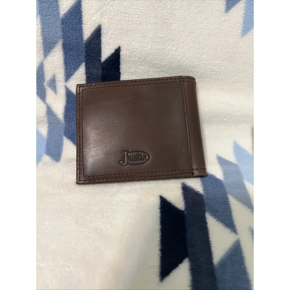 Justin Mens Slim Bifold Wallet Brown Genuine Leather